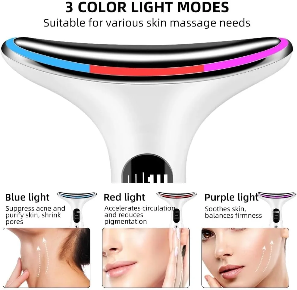 ماساژور صورت و گردن - کاهش دهنده غبغب، 3 حالت ماساژ، گرمایش 45 درجه سانتیگراد، سفید، پلاستیک و فلز، دستگاه مراقبت از زیبایی و شخصی