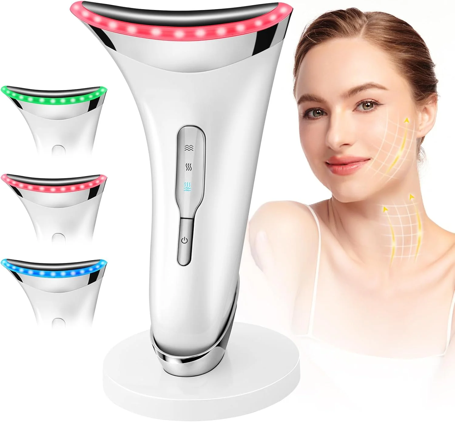 ماساژور صورت HOTUT برای رفع چین و چروک، دستگاه زیبایی صورت با 3 حالت LED، ماساژ صورت، ماساژ صورت EMS، دستگاه سفت کننده صورت و گردن، 45 درجه سانتیگراد برای سفت کردن و لیفتینگ پوست