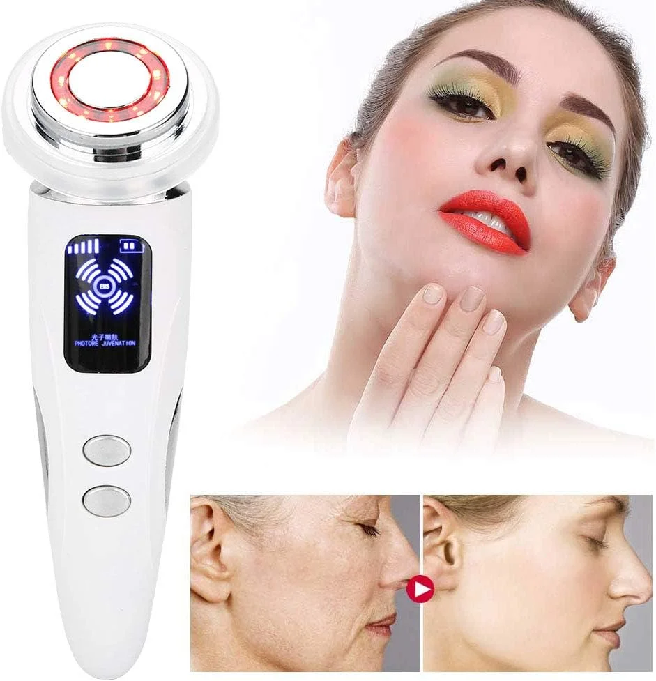 دستگاه اولتراسوند صورت، دستگاه زیبایی صورت با فرکانس رادیویی LED برای رفع چین و چروک، رفع آکنه، ضد پیری (سفید)