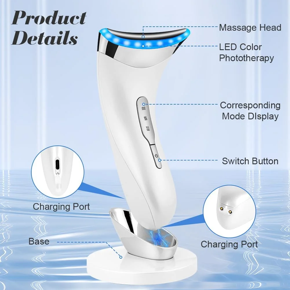 ماساژور صورت HOTUT برای رفع چین و چروک، دستگاه زیبایی صورت با 3 حالت LED، ماساژ صورت، ماساژ صورت EMS، دستگاه سفت کننده صورت و گردن، 45 درجه سانتیگراد برای سفت کردن و لیفتینگ پوست