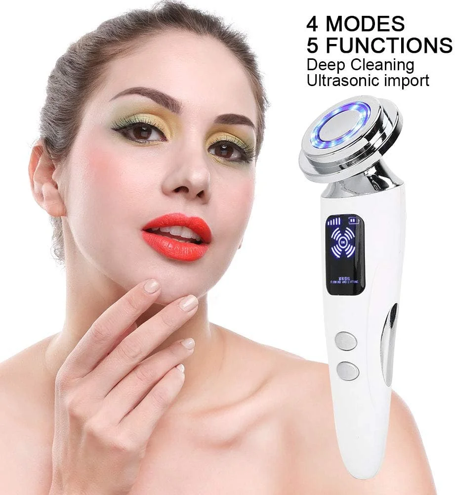 دستگاه اولتراسوند صورت، دستگاه زیبایی صورت با فرکانس رادیویی LED برای رفع چین و چروک، رفع آکنه، ضد پیری (سفید)
