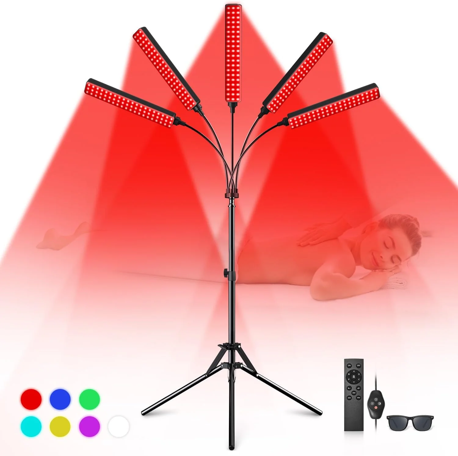 دستگاه نور درمانی قرمز برای صورت و بدن، دستگاه نور درمانی مادون قرمز با 5 سر، دستگاه های نور درمانی قرمز، تمام بدن، 7 رنگ، مادون قرمز