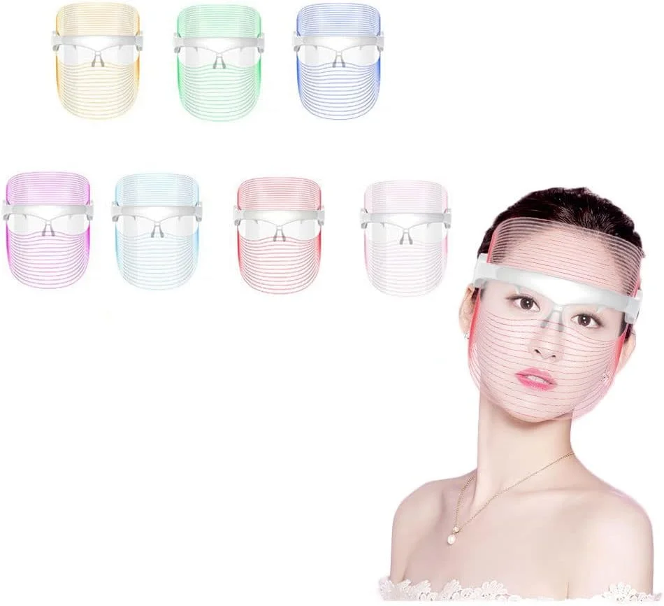 ماسک صورت LED با 7 رنگ قابل تغییر، کیت نور درمانی فوتونی صورت، دستگاه زیبایی جوانسازی پوست، ضد پیری، ضد آکنه و رفع چین و چروک، ابزار مراقبت از پوست برای دختران و زنان (سفید)