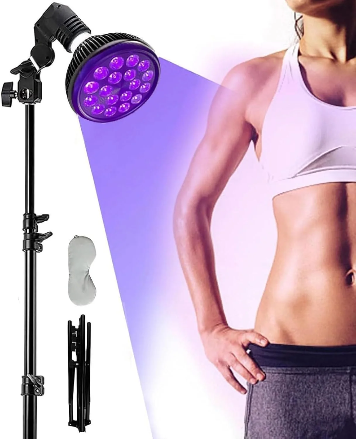 دستگاه برنزه کننده تاشو صورت 54 وات، دستگاه برنزه کننده صورت با سه پایه، دستگاه آفتاب گرفتن قابل حمل با پایه قابل تنظیم، 18 عدد لامپ خورشیدی ال ای دی 395 نانومتری برای بدن و صورت