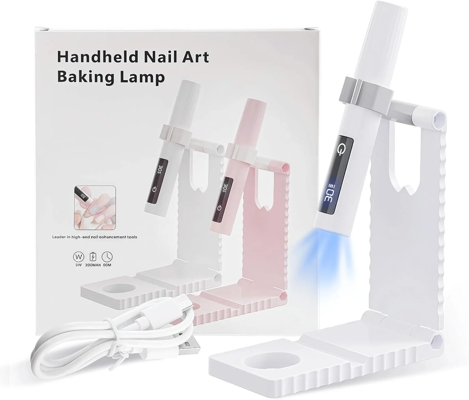 چراغ دستی ناخن با پایه، مینی لامپ UV برای ناخن های ژلی، چراغ خشک کننده بی سیم قابل حمل، لامپ ناخن شارژی با صفحه نمایش LCD و پوشش محافظ چشم، چراغ UV با 2 تایمر برای لاک ژل، سفید