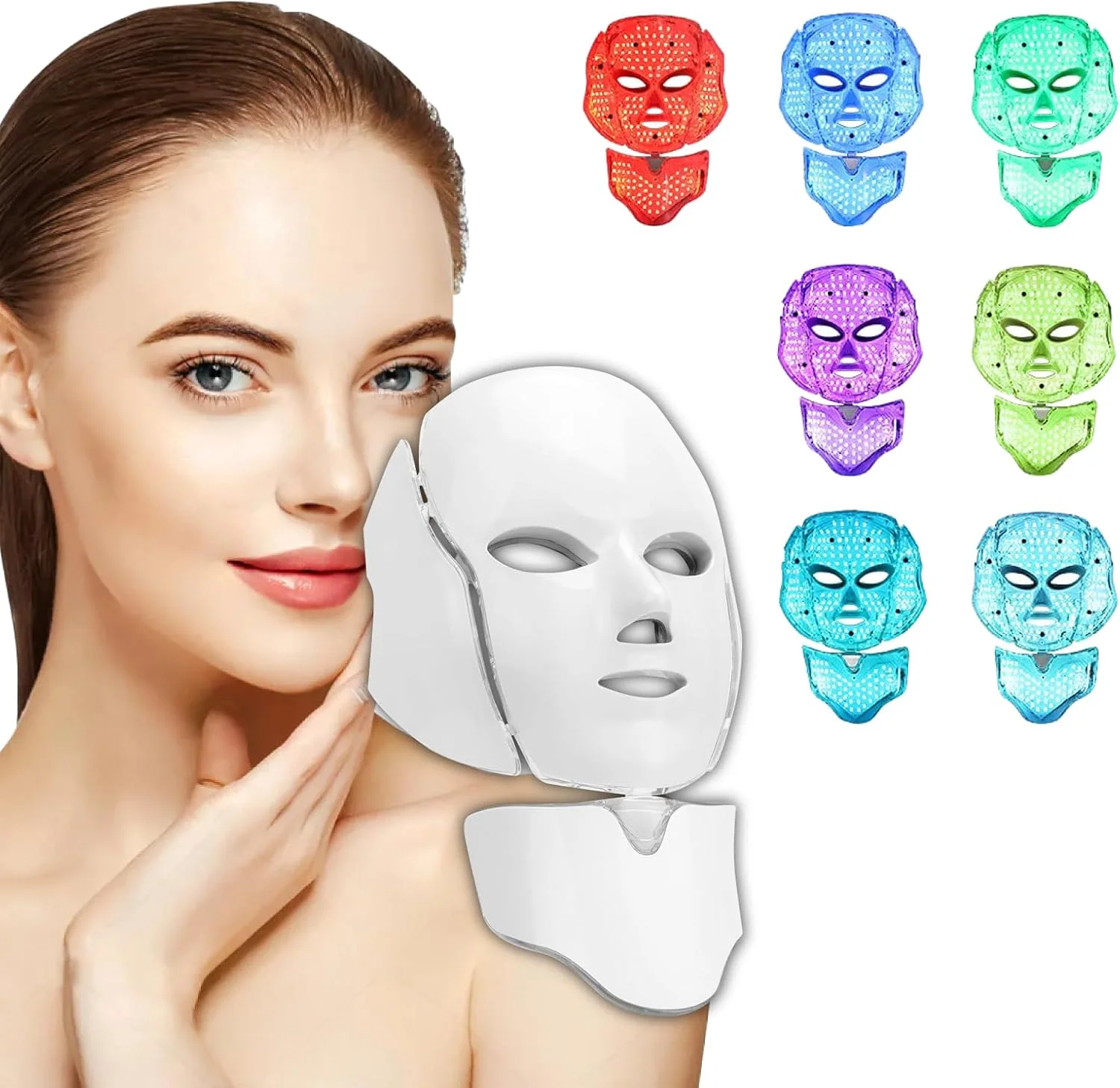 ماسک صورت LED با نور درمانی، 7 رنگ برای شادابی پوست، دستگاه زیبایی خانگی - نور درمانی برای صورت