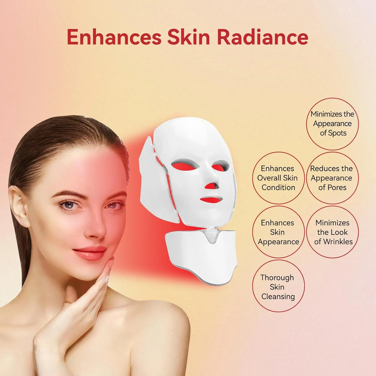 ماسک صورت LED با نور درمانی، 7 رنگ برای شادابی پوست، دستگاه زیبایی خانگی - نور درمانی برای صورت