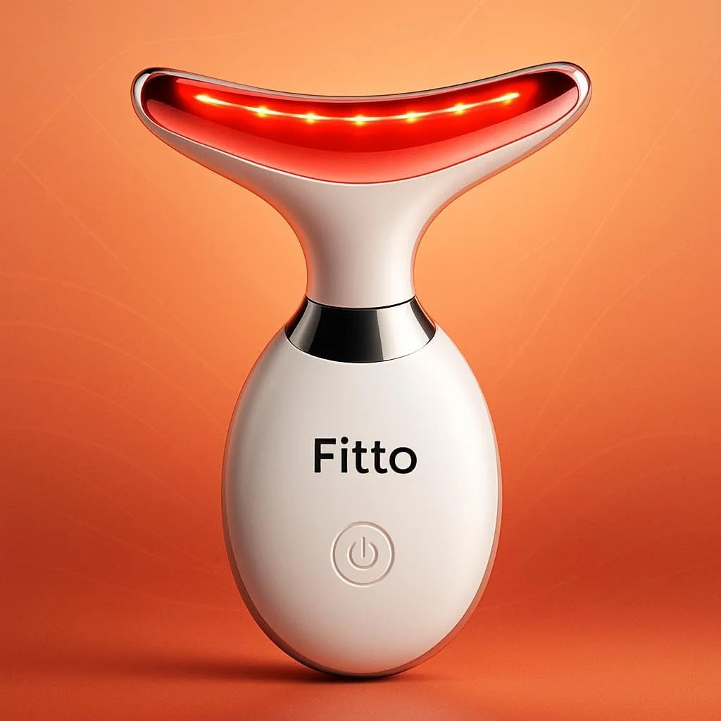 ماساژور صورت و گردن سفید FITTO، ابزار فرم دهی صورت با 3 حالت رنگی، طراحی ارگونومیک برای گردن و خط فک، LED قابل شارژ برای زیبایی و آرامش