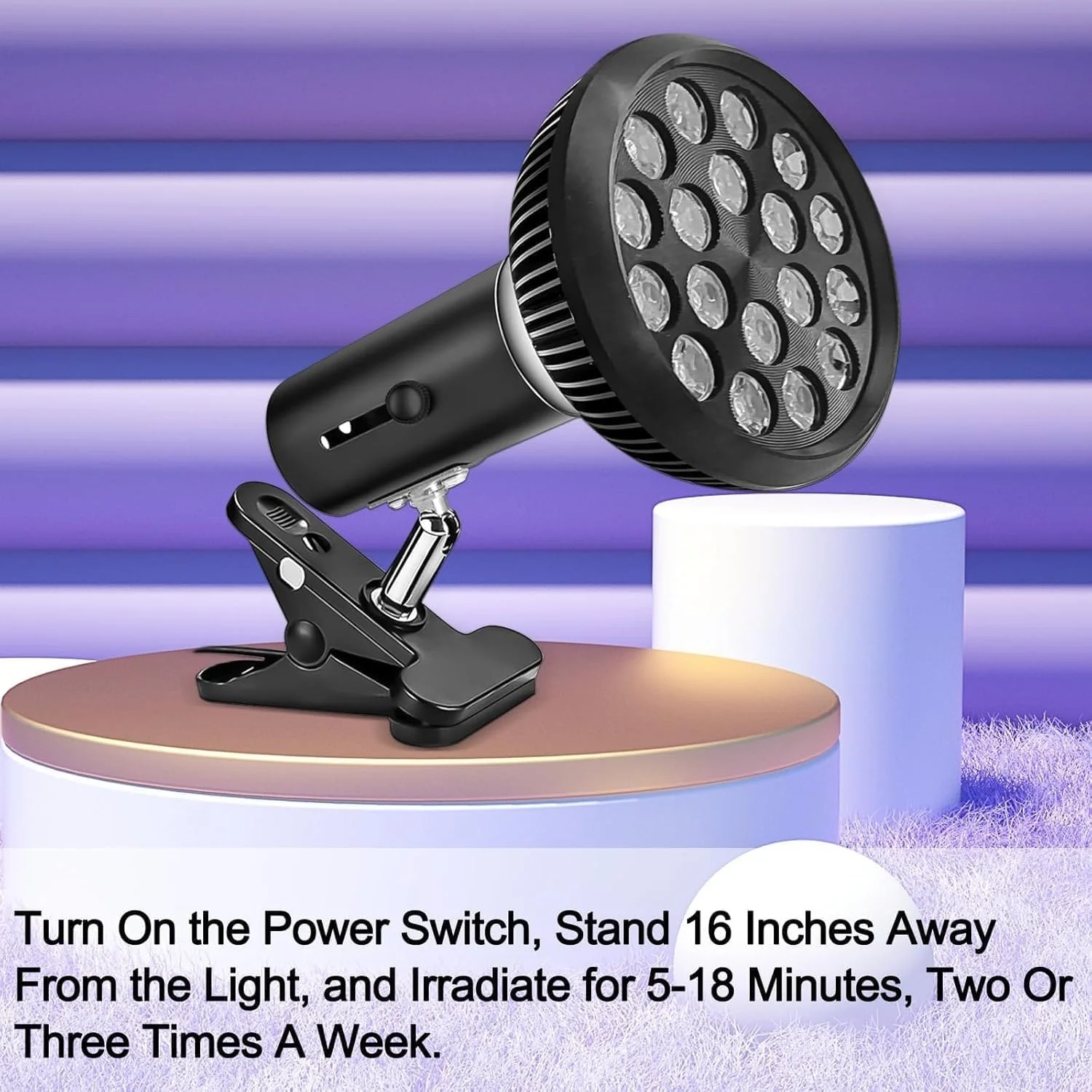 لامپ برنزه کننده، لامپ آفتابی 50 وات با گیره رومیزی، دستگاه برنزه کننده صورت و بدن، سر چرخان 300 درجه، 18 LED 395 نانومتر، ارتفاع قابل تنظیم 98-200 سانتی متر، برای پوست برنزی عتیقه