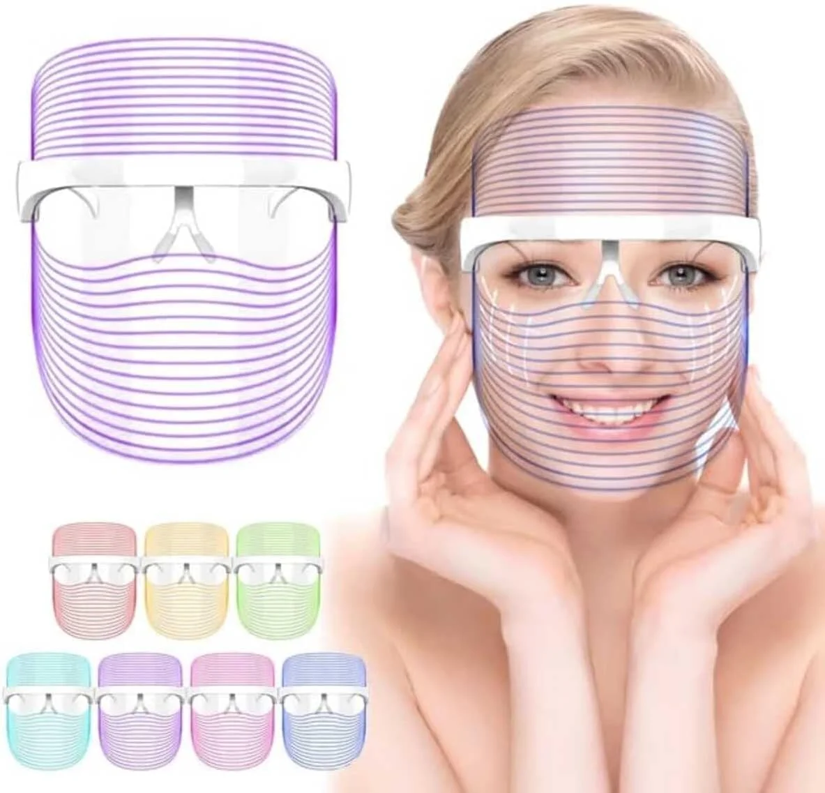 ماسک صورت LED ندولا با 7 رنگ، دستگاه مراقبت از پوست قابل حمل و سبک برای استفاده در منزل، قابل شارژ، بی سیم