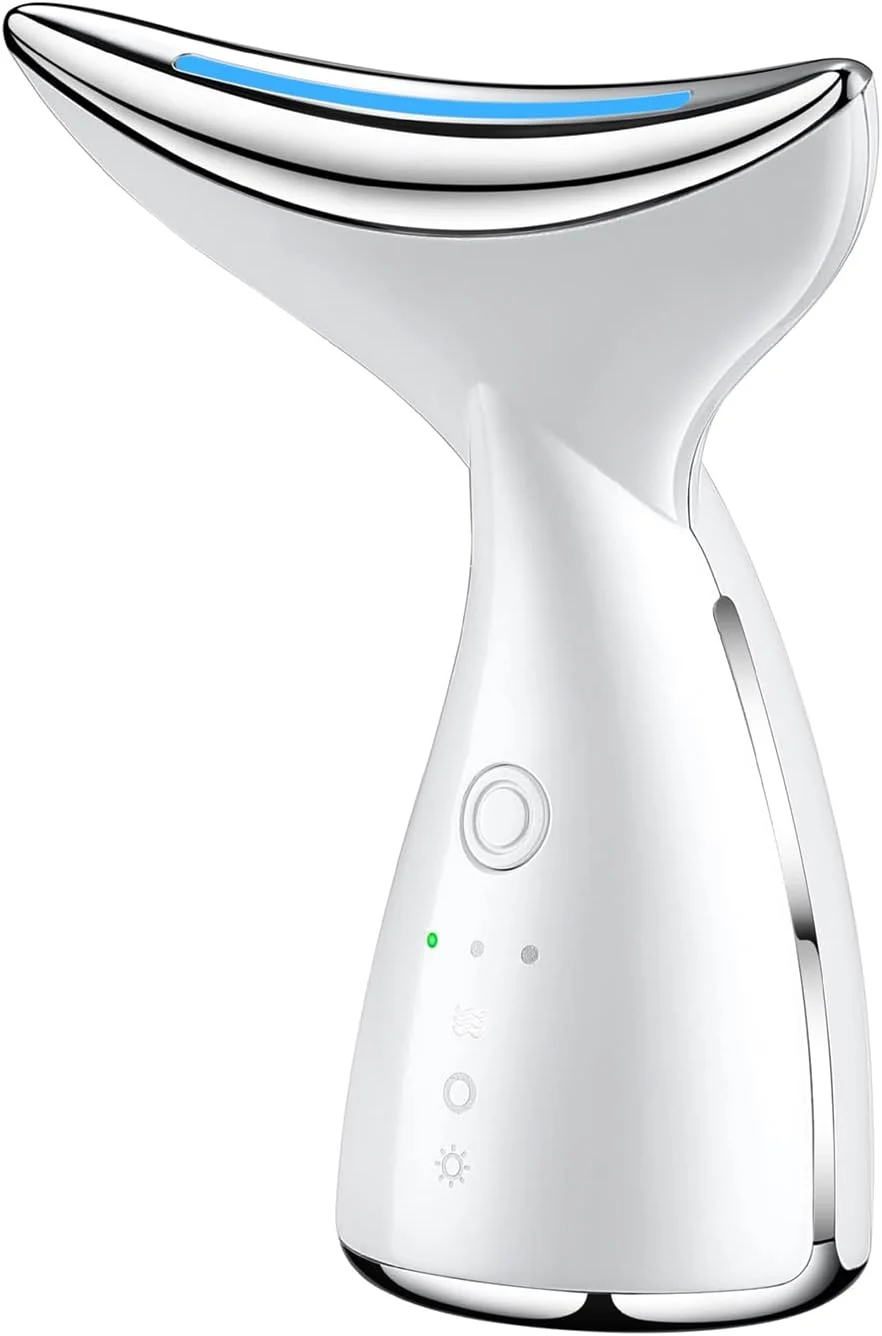 دستگاه زیبایی جوانسازی پوست صورت و گردن، ماساژور صورت برای مراقبت از پوست با فناوری های سه گانه LED، حرارتی و ویبره