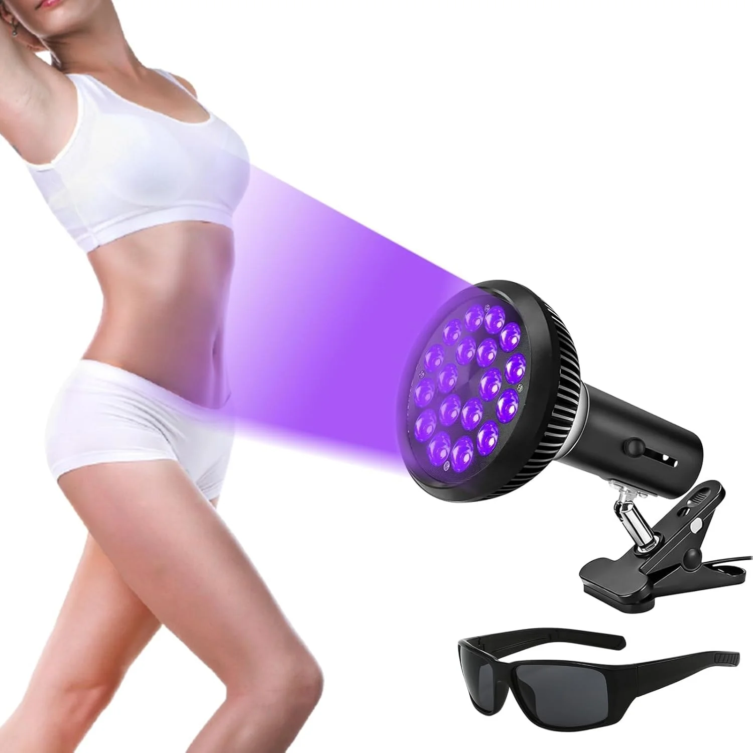 لامپ برنزه کننده 54 وات با گیره رومیزی، دستگاه برنزه کننده صورت و بدن، 18 ال ای دی 395 نانومتر، ارتفاع قابل تنظیم 38.5-78.7 اینچ، سر چرخان 300 درجه، دستگاه برنزه کننده صورت و بدن برای پوست برنزه در تمام طول سال