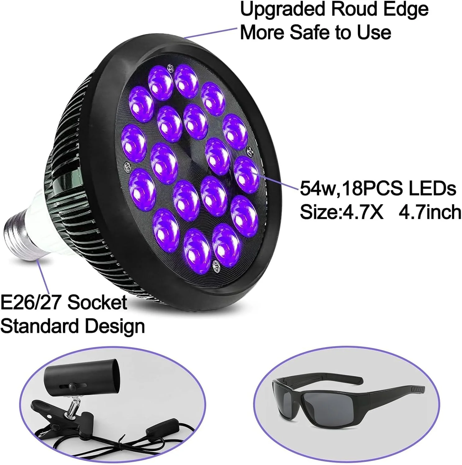 لامپ برنزه کننده 54 وات با گیره رومیزی، دستگاه برنزه کننده صورت و بدن، 18 ال ای دی 395 نانومتر، ارتفاع قابل تنظیم 38.5-78.7 اینچ، سر چرخان 300 درجه، دستگاه برنزه کننده صورت و بدن برای پوست برنزه در تمام طول سال