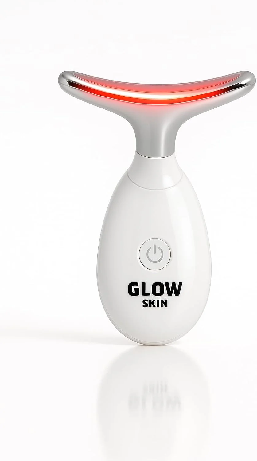 ماساژور صورت و گردن LED | دستگاه نور درمانی 3 رنگ (قرمز، آبی، سبز) | ضد پیری، سفت کننده پوست، رفع چین و چروک و جوانسازی | GlowSkin