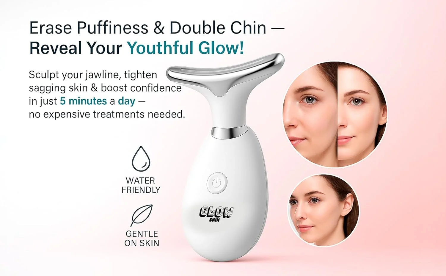 ماساژور صورت و گردن LED | دستگاه نور درمانی 3 رنگ (قرمز، آبی، سبز) | ضد پیری، سفت کننده پوست، رفع چین و چروک و جوانسازی | GlowSkin