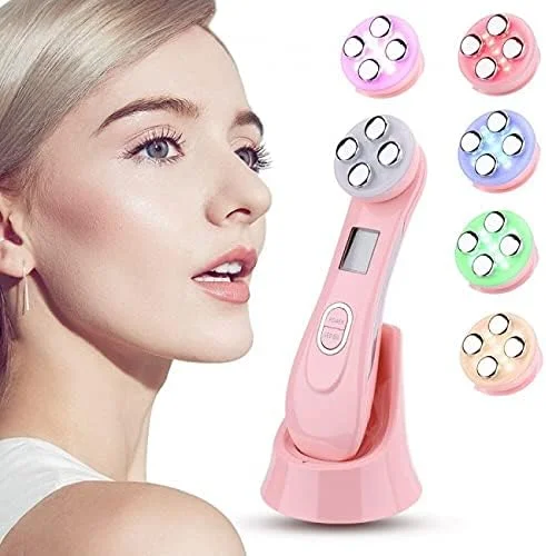 دستگاه ماساژور صورت مزوتراپی مارگون، فرکانس رادیویی، نور LED، دستگاه مراقبت از پوست، لیفتینگ و سفت کننده صورت و چشم، دستگاه زیبایی الکتریکی صورت (صورتی)
