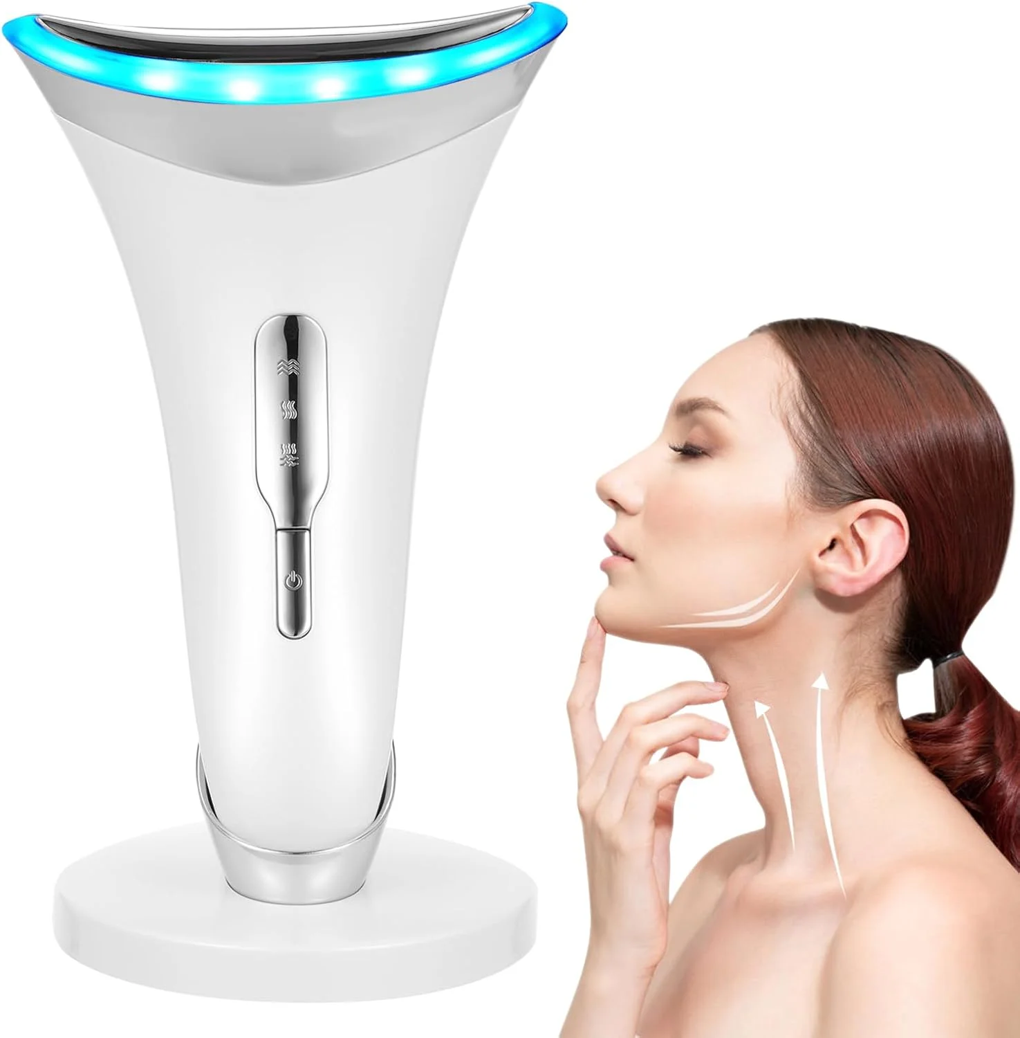 ماساژور صورت ضد چروک، لیفت صورت و غبغب، 3 حالت LED، گرمایش تا 45 درجه سانتیگراد، دستگاه زیبایی الکتریکی EMS برای تسکین و سفت کردن پوست و ضد پیری ماساژور صورت ضد چروک، لیفت صورت و غبغب، 3 حالت LED، گرمایش تا 45 درجه سانتیگراد، دستگاه زیبایی الکتریکی EMS برای تسکین و سفت کردن پوست و ضد پیری