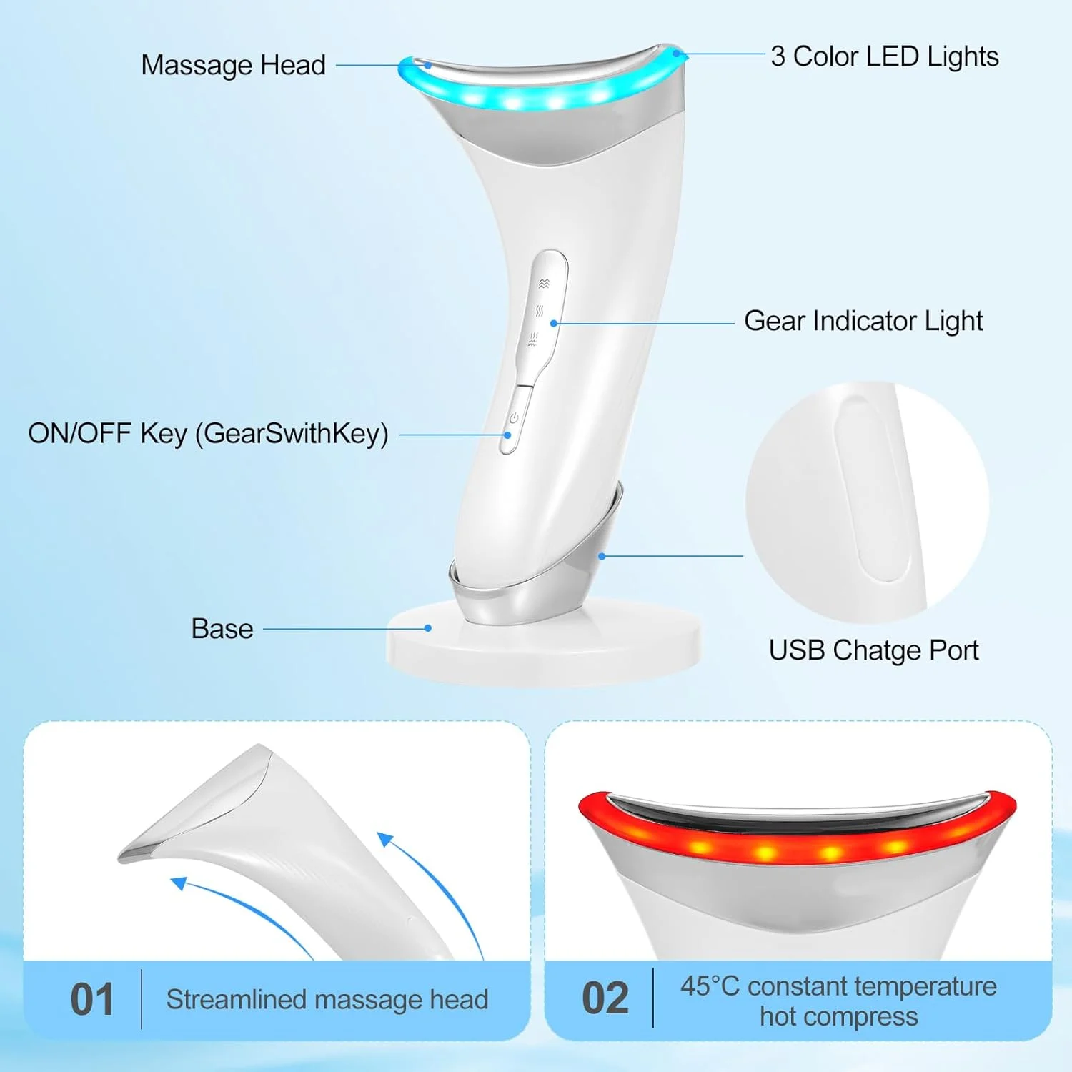 ماساژور صورت ضد چروک، لیفت صورت و غبغب، 3 حالت LED، گرمایش تا 45 درجه سانتیگراد، دستگاه زیبایی الکتریکی EMS برای تسکین و سفت کردن پوست و ضد پیری ماساژور صورت ضد چروک، لیفت صورت و غبغب، 3 حالت LED، گرمایش تا 45 درجه سانتیگراد، دستگاه زیبایی الکتریکی EMS برای تسکین و سفت کردن پوست و ضد پیری