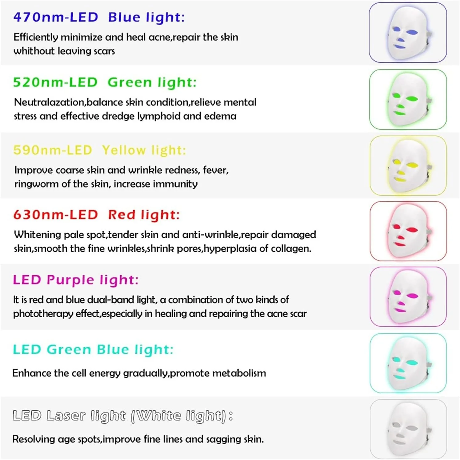 دستگاه جوانسازی پوست ZAIED، ماسک نوردرمانی LED هفت رنگ، ابزار مراقبت از پوست صورت برای جوانسازی، رفع چین و چروک و آکنه، برای داشتن پوستی سالم و جوان دستگاه جوانسازی پوست ZAIED، ماسک نوردرمانی LED هفت رنگ، ابزار مراقبت از پوست صورت برای جوانسازی، رفع چین و چروک و آکنه، برای داشتن پوستی سالم و جوان