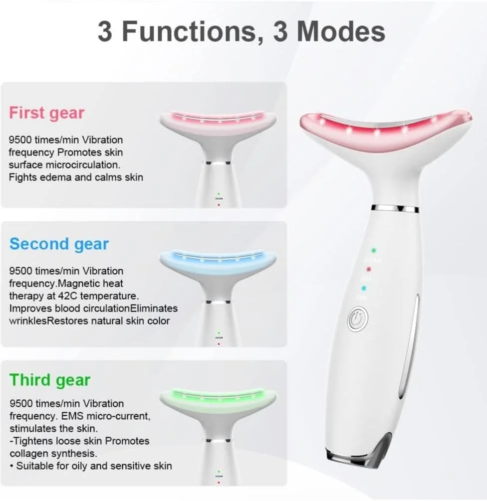 دستگاه ماساژور صورت و گردن EMS، ابزار زیبایی ضد پیری، رفع چین و چروک و غبغب، لیفت و سفت کننده پوست با 3 حالت رنگی ماساژور صورت LED دستگاه ماساژور صورت و گردن EMS، ابزار زیبایی ضد پیری، رفع چین و چروک و غبغب، لیفت و سفت کننده پوست با 3 حالت رنگی ماساژور صورت LED