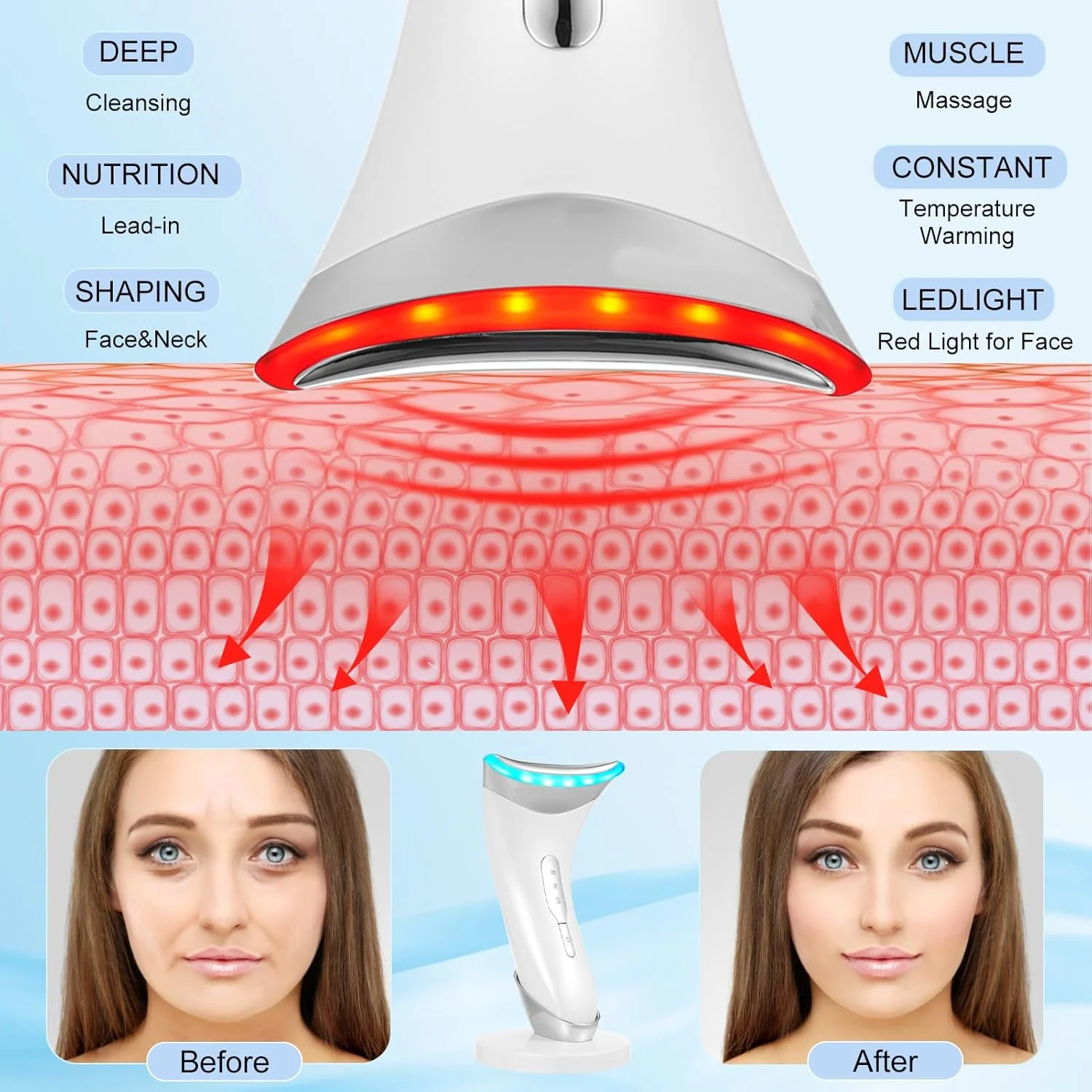 ماساژور صورت ضد چروک، لیفت صورت و غبغب، 3 حالت LED، گرمایش تا 45 درجه سانتیگراد، دستگاه زیبایی الکتریکی EMS برای تسکین و سفت کردن پوست و ضد پیری ماساژور صورت ضد چروک، لیفت صورت و غبغب، 3 حالت LED، گرمایش تا 45 درجه سانتیگراد، دستگاه زیبایی الکتریکی EMS برای تسکین و سفت کردن پوست و ضد پیری