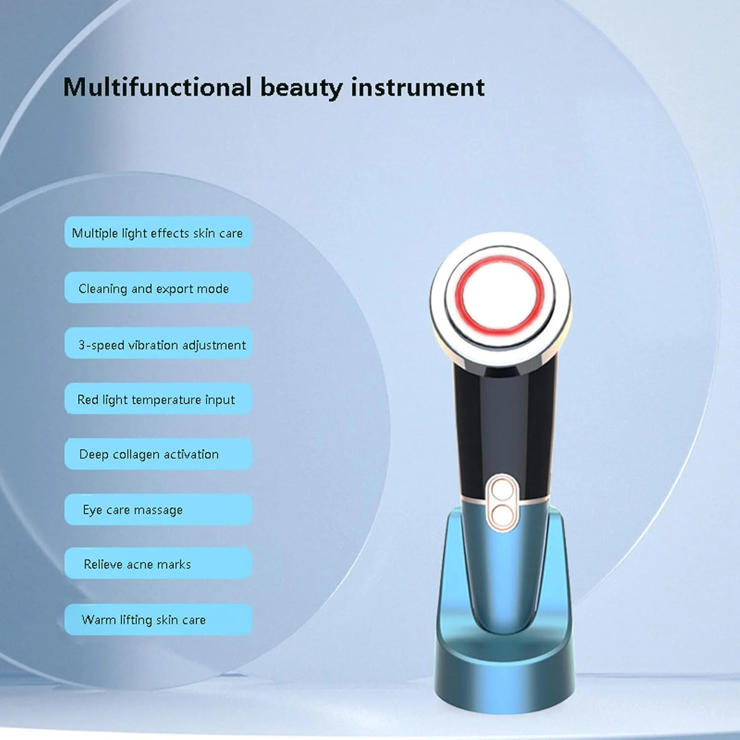 دستگاه زیبایی پوست، دستگاه های زیبایی خانگی سفت کننده و رفع چین و چروک با حالت LED 3 رنگ، 3 سطح قدرت، ماساژ ویبره صورت یونی برای بانوان