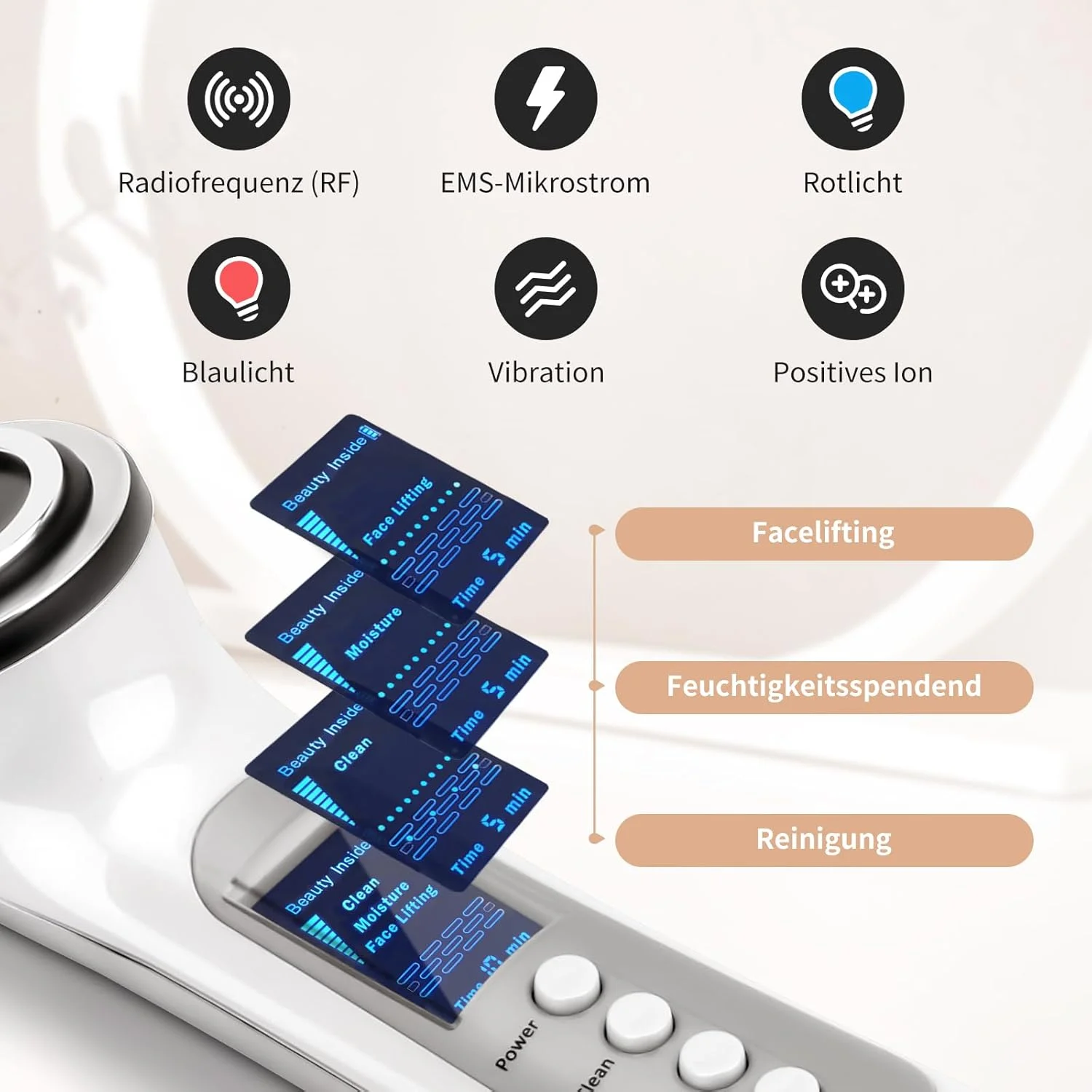 ماساژور صورت CARER BEAUTY برای رفع چین و چروک، دستگاه 5 در 1 با فرکانس رادیویی، دارای 2 نور LED، ویبره RF و یون برای ضد چروک، پیری، رفع آکنه، مراقبت از پوست و پاکسازی عمیق صورت ماساژور صورت CARER BEAUTY برای رفع چین و چروک، دستگاه 5 در 1 با فرکانس رادیویی، دارای 2 نور LED، ویبره RF و یون برای ضد چروک، پیری، رفع آکنه، مراقبت از پوست و پاکسازی عمیق صورت