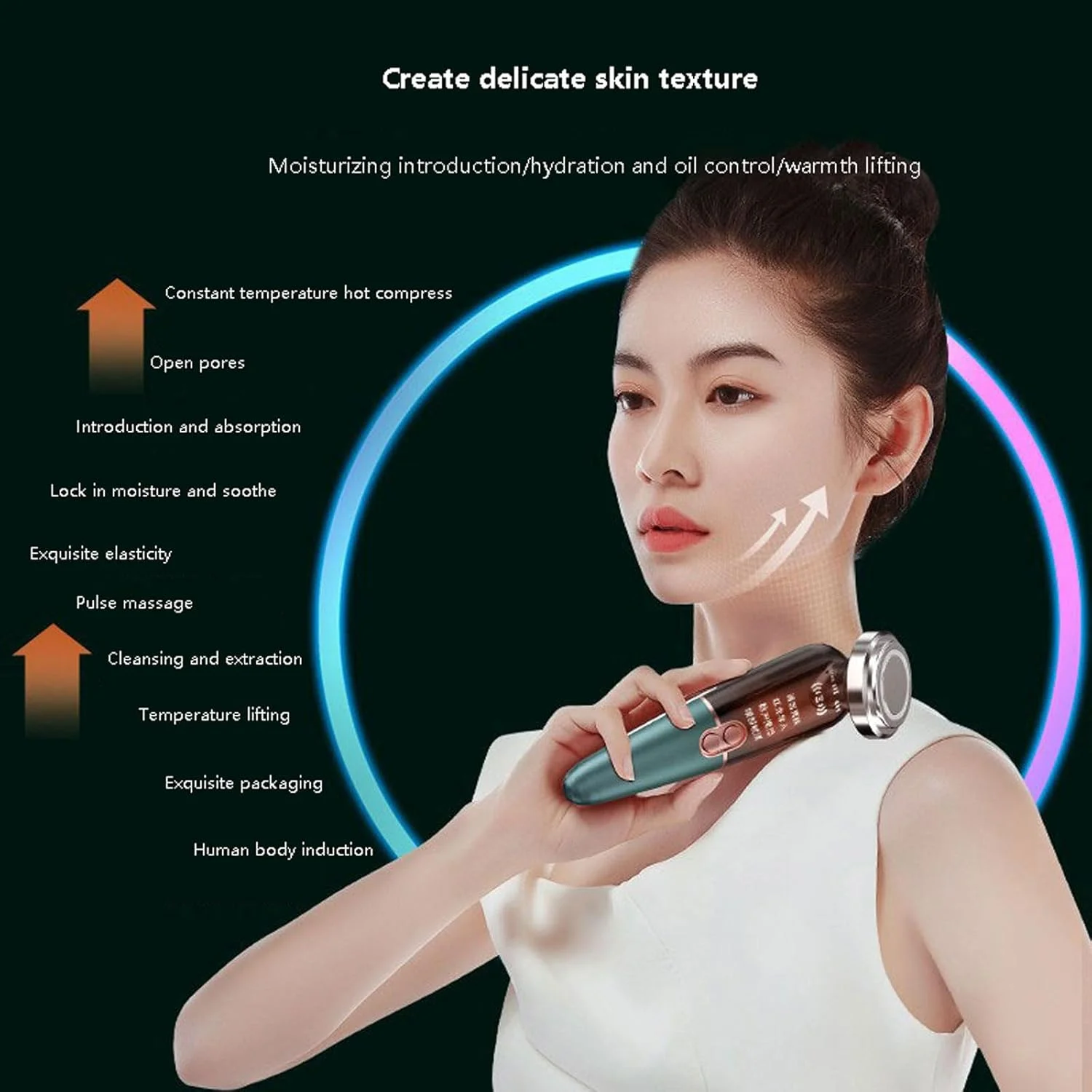 دستگاه زیبایی پوست، دستگاه های زیبایی خانگی سفت کننده و رفع چین و چروک با حالت LED 3 رنگ، 3 سطح قدرت، ماساژ ویبره صورت یونی برای بانوان