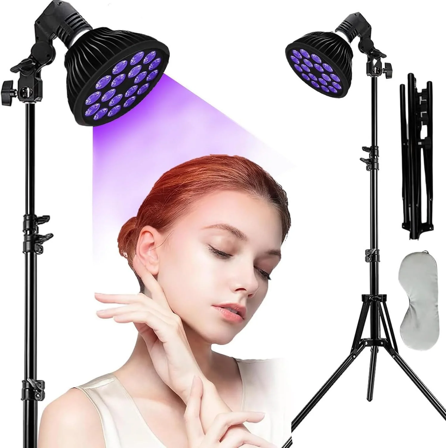 لامپ آفتاب گرفتن 54 وات، 18 مهره LED + چشم بند، پایه قابل تنظیم (96-200 سانتی متر)، دستگاه آفتاب گرفتن خانگی 395 نانومتری برای صورت و بدن در داخل خانه، سر لامپ قابل چرخش 180 درجه لامپ آفتاب گرفتن 54 وات، 18 مهره LED + چشم بند، پایه قابل تنظیم (96-200 سانتی متر)، دستگاه آفتاب گرفتن خانگی 395 نانومتری برای صورت و بدن در داخل خانه، سر لامپ قابل چرخش 180 درجه