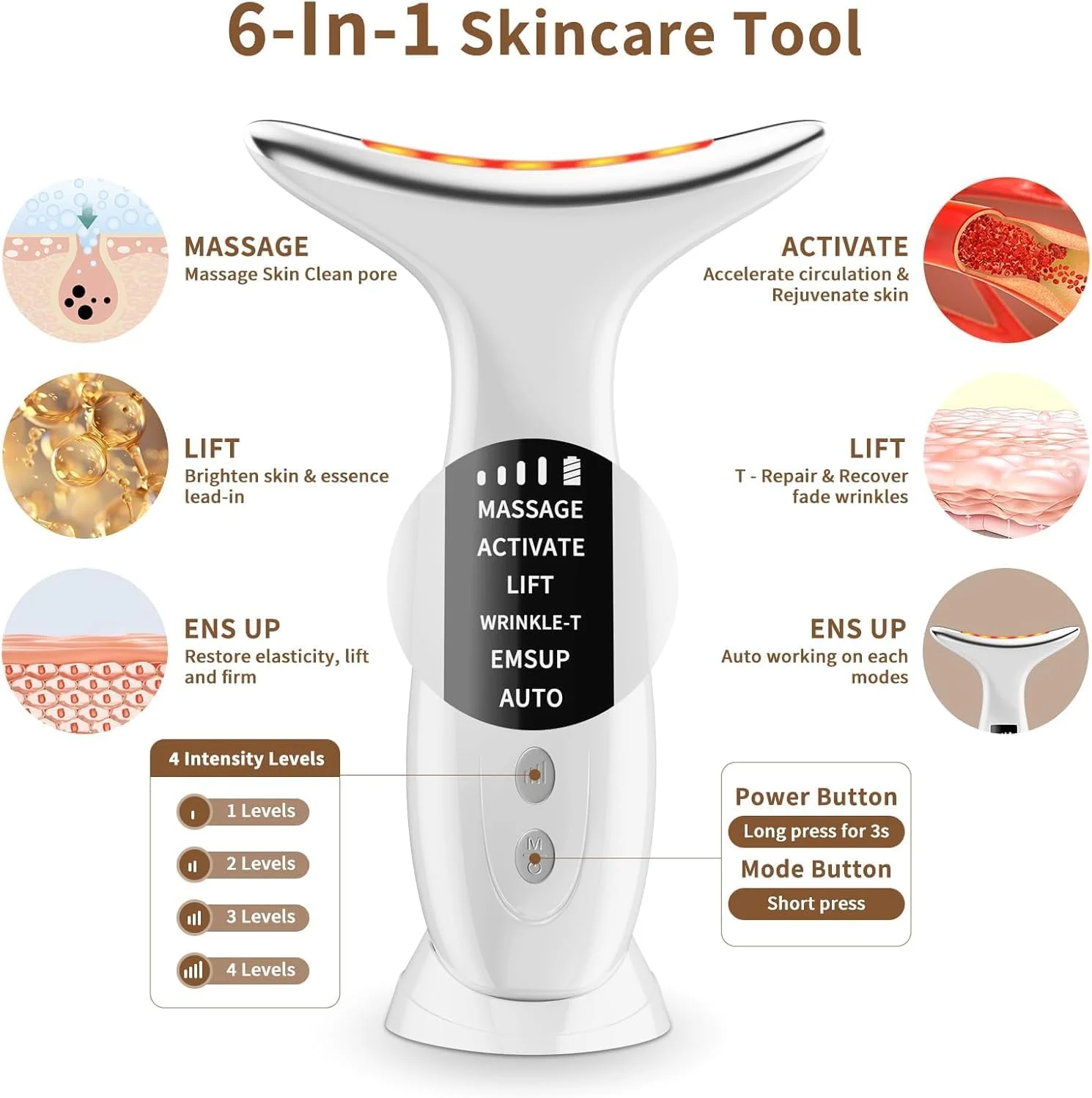 ماساژور صورت، ماساژور صورت و گردن با 6 حالت، دستگاه لیفتینگ صورت ضد چروک با 4 سطح، کاهش دهنده غبغب با حرارت 45 ± 5 درجه سانتیگراد، مجسمه ساز صورت 7 رنگ برای سفت کردن پوست ماساژور صورت، ماساژور صورت و گردن با 6 حالت، دستگاه لیفتینگ صورت ضد چروک با 4 سطح، کاهش دهنده غبغب با حرارت 45 ± 5 درجه سانتیگراد، مجسمه ساز صورت 7 رنگ برای سفت کردن پوست