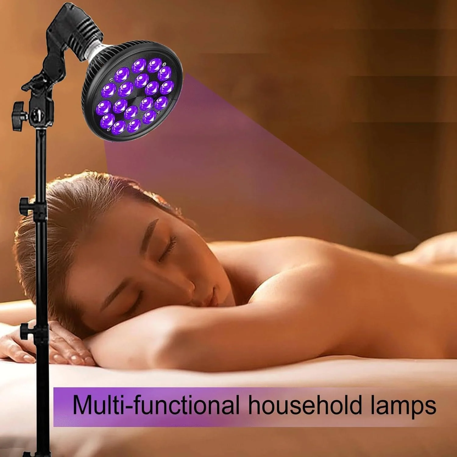 لامپ آفتاب گرفتن 54 وات، 18 مهره LED + چشم بند، پایه قابل تنظیم (96-200 سانتی متر)، دستگاه آفتاب گرفتن خانگی 395 نانومتری برای صورت و بدن در داخل خانه، سر لامپ قابل چرخش 180 درجه