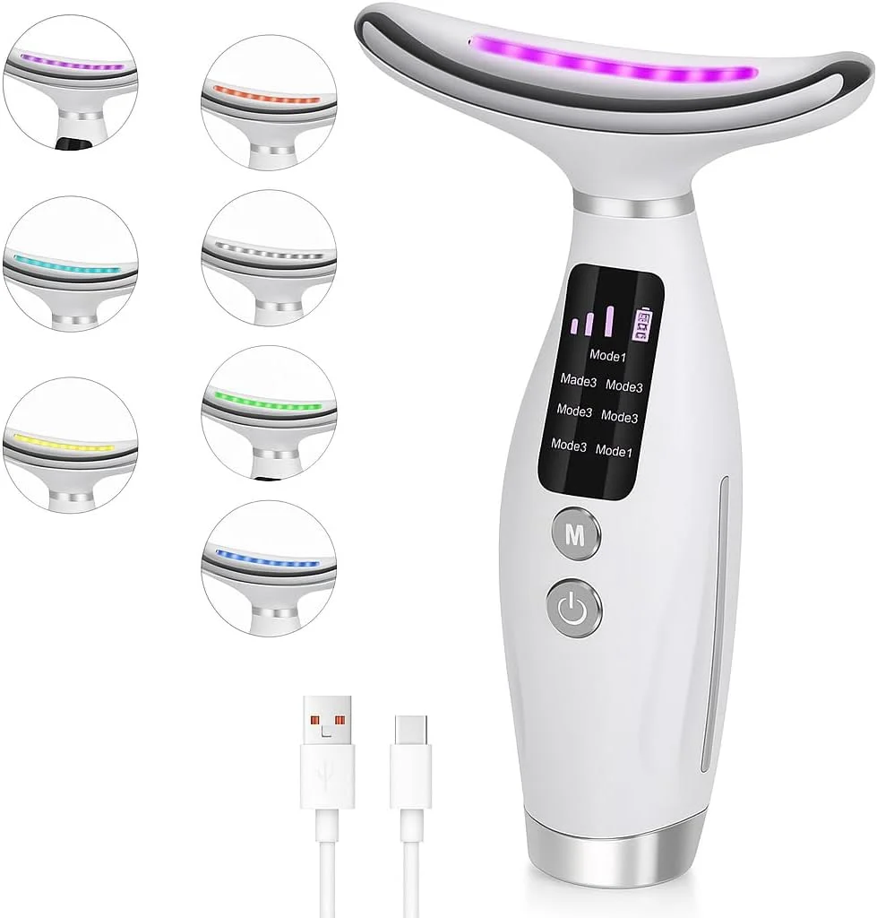 ماساژور گردن و صورت 7 در 1 ADAK - دستگاه زیبایی ضد پیری با 7 حالت نور درمانی LED، گرمایش 45 درجه سانتیگراد، ابزار سفت کننده و لیفتینگ پوست برای گردن و خط فک (همراه با ماسک صورت اضافی) ماساژور گردن و صورت 7 در 1 ADAK - دستگاه زیبایی ضد پیری با 7 حالت نور درمانی LED، گرمایش 45 درجه سانتیگراد، ابزار سفت کننده و لیفتینگ پوست برای گردن و خط فک (همراه با ماسک صورت اضافی)