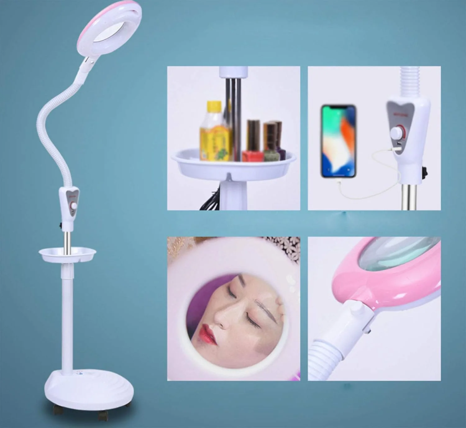 چراغ تاتو LED سالن زیبایی، چراغ ذره‌بینی برای اکستنشن مژه، ابرو، لب، طراحی ناخن، کار سفید، محافظ پوشش لامپ چشم، ایستاده