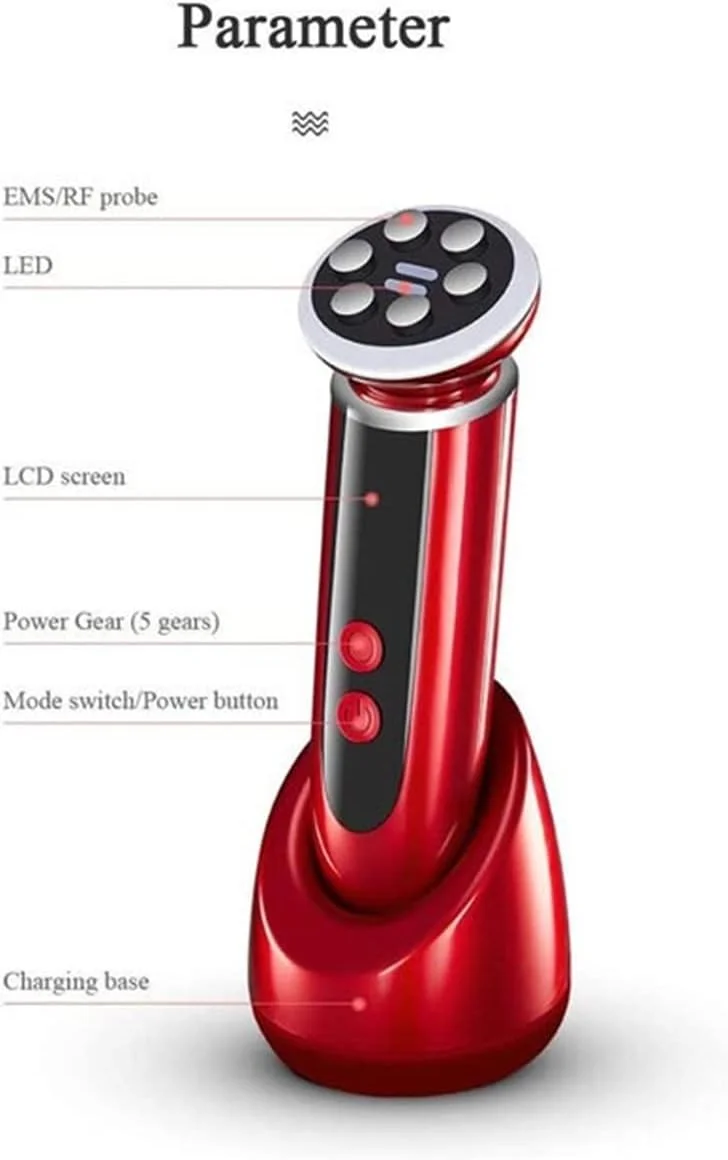 ماسک صورت LED پنج در یک EMS مزوتراپی الکتروپوراسیون RF فرکانس نوری LED دستگاه مراقبت از پوست صورت لیفت سفت کردن ابزارهای مراقبت از پوست درمان جای جوش صورت (رنگ: قرمز، سایز: تک سایز)