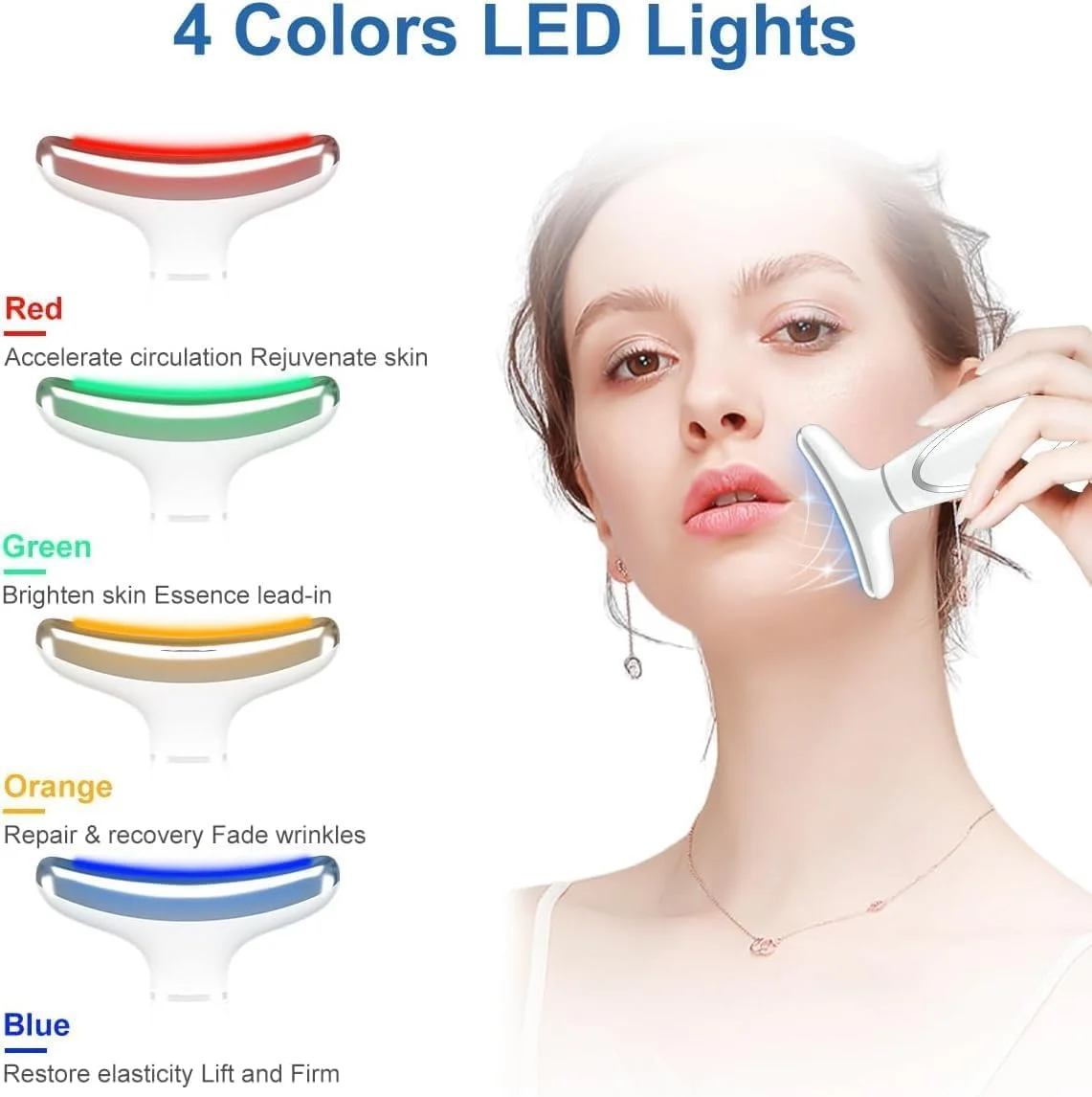 دستگاه زیبایی فنری X، ماساژور صورت با نور قرمز LED چهار رنگ با عملکرد گرمایش، مراقبت حرفه ای از صورت و گردن برای جوانسازی پوست