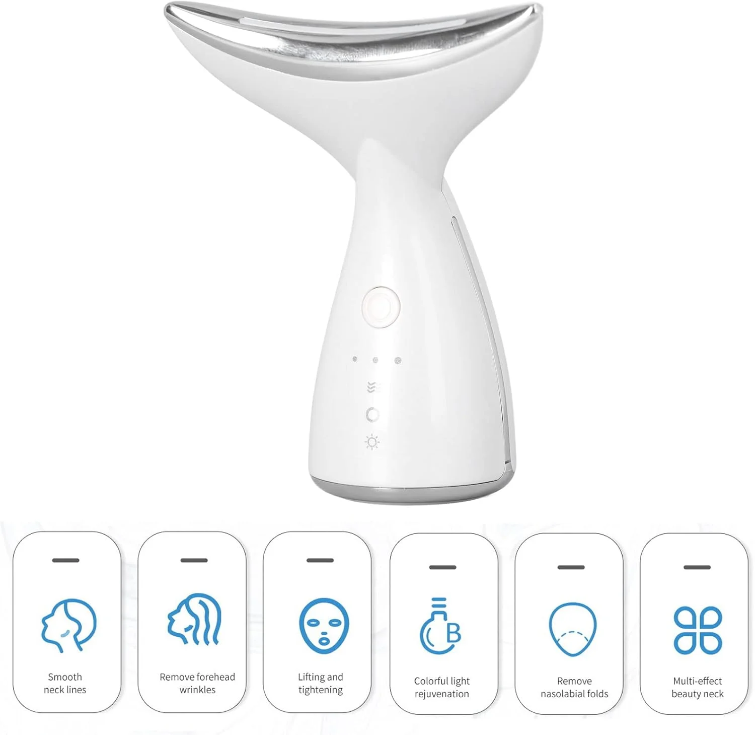 دستگاه زیبایی گردن، دستگاه زیبایی جوانسازی پوست، ماساژور لیفت صورت با 3 چراغ LED، دستگاه زیبایی سفت کننده پوست، ماساژور صورت و گردن برای لیفت و سفت کردن پوست افتاده (سفید)