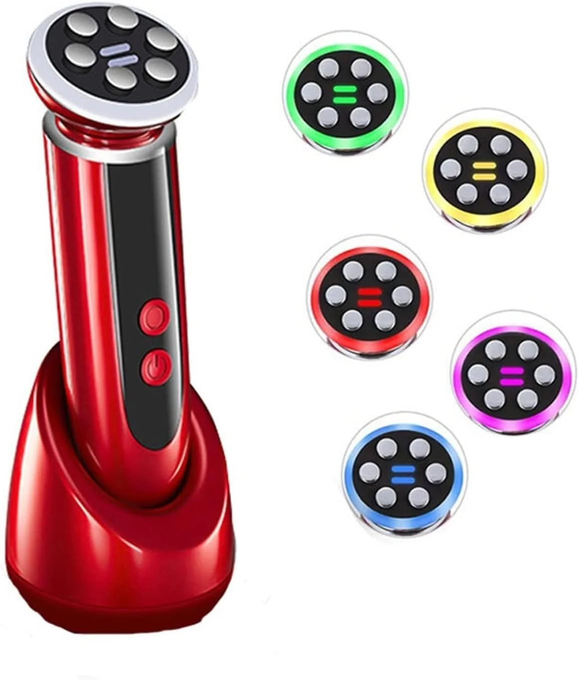 ماسک صورت LED پنج در یک EMS مزوتراپی الکتروپوراسیون RF فرکانس نوری LED دستگاه مراقبت از پوست صورت لیفت سفت کردن ابزارهای مراقبت از پوست درمان جای جوش صورت (رنگ: قرمز، سایز: تک سایز)