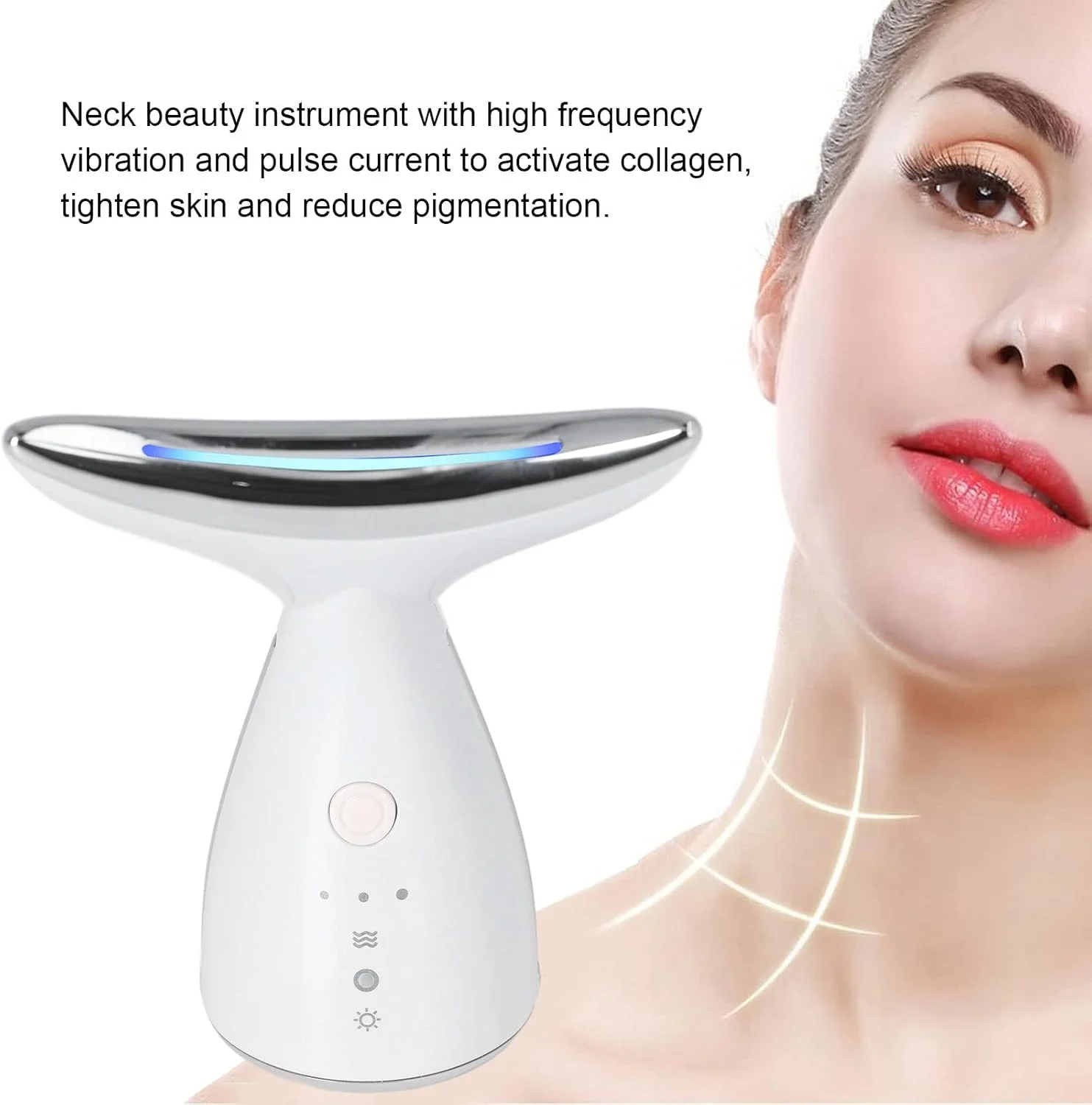دستگاه زیبایی گردن، دستگاه زیبایی جوانسازی پوست، ماساژور لیفت صورت با 3 چراغ LED، دستگاه زیبایی سفت کننده پوست، ماساژور صورت و گردن برای لیفت و سفت کردن پوست افتاده (سفید)