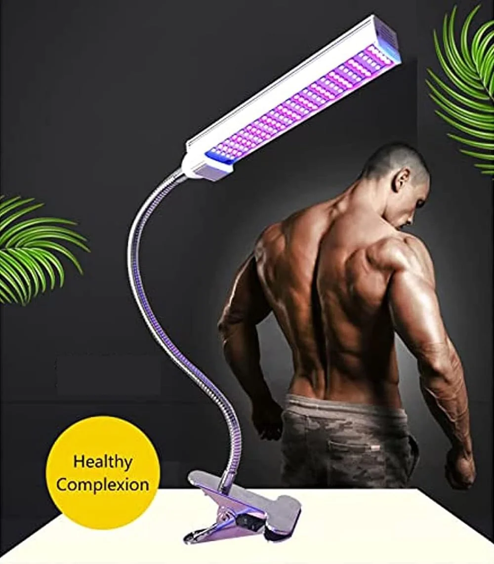 لامپ ۱۵ وات برنزه‌کننده، ال‌ای‌دی ۳۶۵ نانومتر برای حمام آفتاب خانگی، دستگاه برنزه کننده خودکار با عینک محافظ، پایه گیره‌ای و طراحی زمان‌بندی، قابلیت تنظیم ۳۶۰ درجه و ناحیه تابش ۶۰ * ۳۰ سانتی‌متر برای بدن و صورت