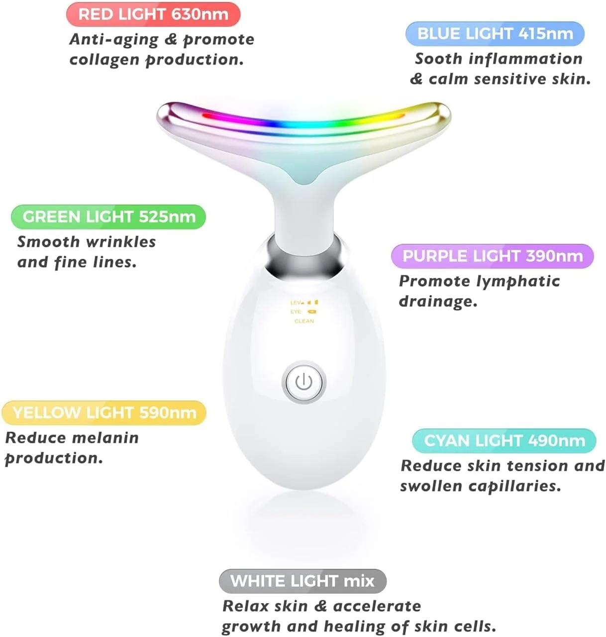 دستگاه لیفتینگ صورت، ماساژور زیبایی صورت، دستگاه سفت کننده پوست، دستگاه نور درمانی LED با 6 رنگ، دستگاه لیفت صورت، ماساژور صورت برای پاک کننده صورت و مراقبت از پوست