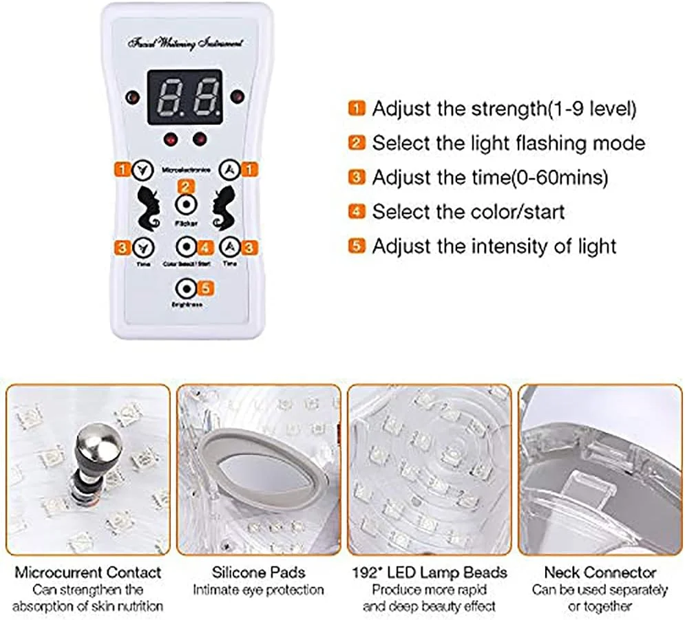 ماسک ال ای دی صورت و گردن، دستگاه ماسک زیبایی نور 7 رنگ، درمان صورت ضد چروک، رفع لک، از بین بردن جای زخم، سفید کننده و سفت کننده برای مراقبت روزانه از پوست (طلایی)