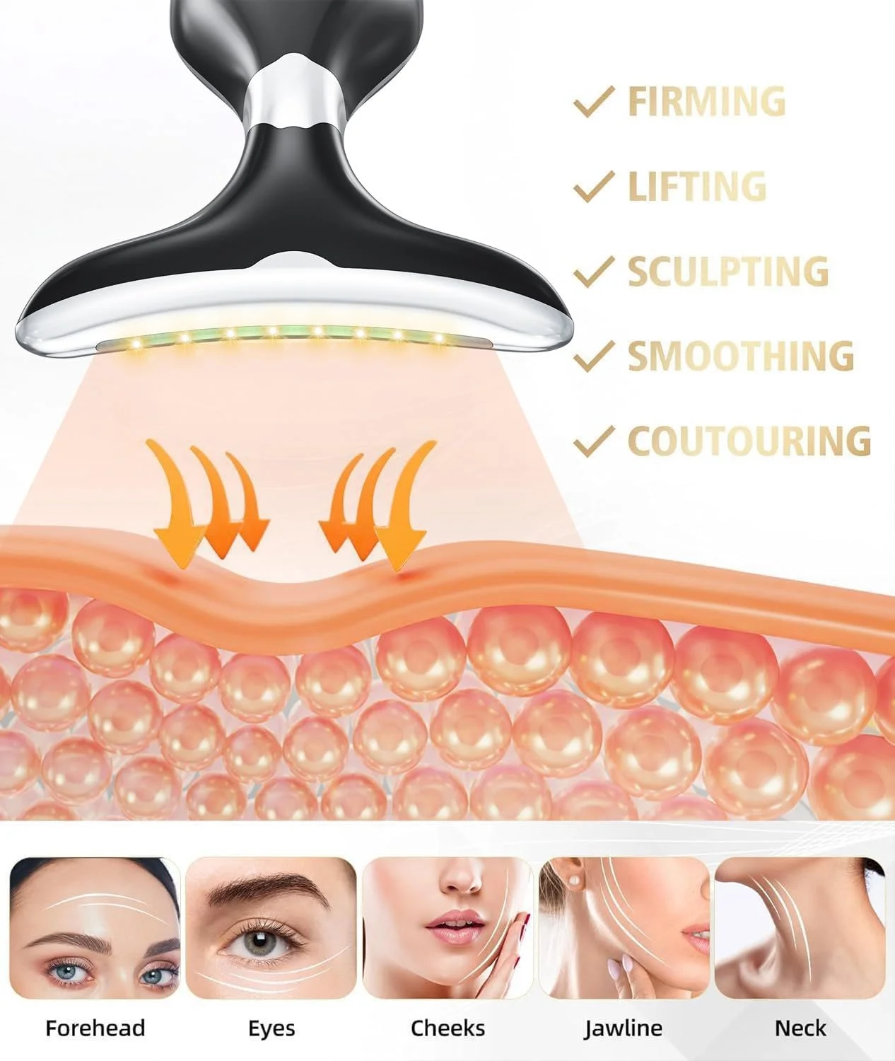 ماساژور صورت و گردن با نور قرمز، ابزار مراقبت از پوست، دستگاه زیبایی ال ای دی 7 رنگ برای استفاده خانگی، ابزار فرم دهی صورت با ارتعاش حرارتی (مشکی)
