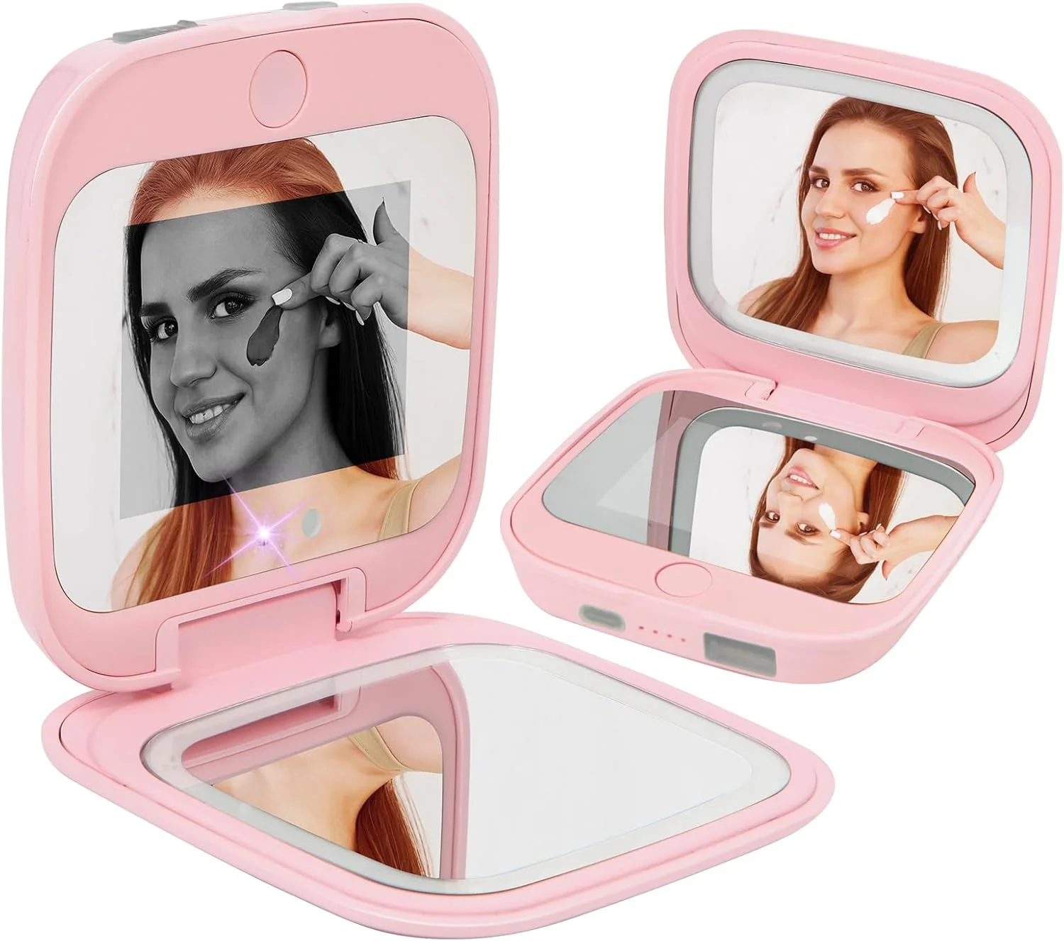آینه مسافرتی جمع و جور با دوربین UV برای تست کرم ضد آفتاب، آینه بزرگنمایی 1x/2x با چراغ های LED، روشنایی قابل تنظیم دو طرفه دستی، آینه آرایشی قابل حمل برای کیف دستی، صورتی آینه مسافرتی جمع و جور با دوربین UV برای تست کرم ضد آفتاب، آینه بزرگنمایی 1x/2x با چراغ های LED، روشنایی قابل تنظیم دو طرفه دستی، آینه آرایشی قابل حمل برای کیف دستی، صورتی