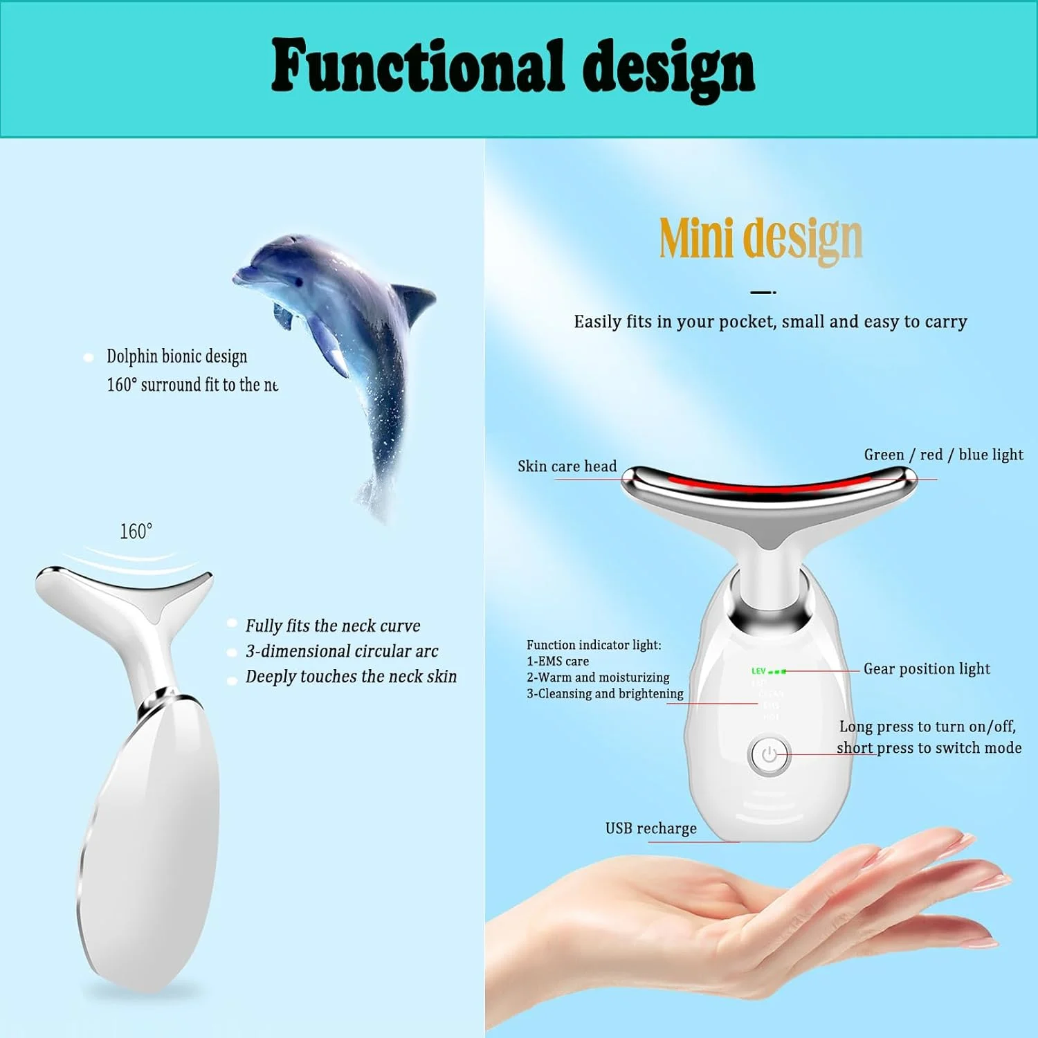 ماساژور صورت ضد چروک، دستگاه زیبایی صورت با 3 حالت، ماساژ صورت EMS برای آقایان و بانوان، دستگاه فرم دهی صورت V شکل، دستگاه زیبایی صورت V در دمای 45 درجه سانتیگراد، دستگاه صورت، ماسک LED