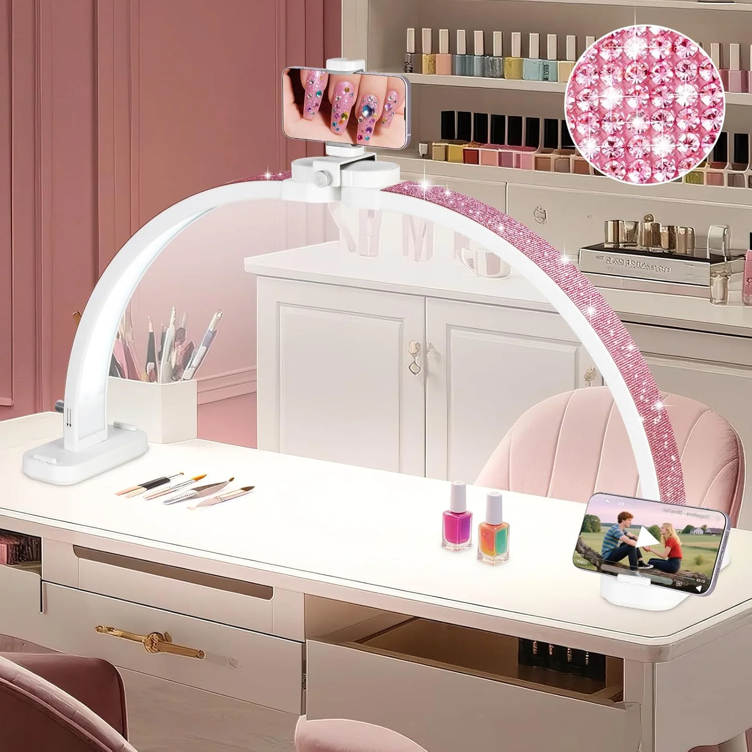 چراغ نیمه ماه فوق العاده بزرگ 79 سانتی متری HITTI برای میز ناخن، چراغ قوسی تاشو برای لامپ تکنسین ناخن با پایه تلفن، لامپ LED رومیزی برای مانیکور، صنایع دستی، هنر، اکستنشن مژه (الماس کریستالی) - سفید چراغ نیمه ماه فوق العاده بزرگ 79 سانتی متری HITTI برای میز ناخن، چراغ قوسی تاشو برای لامپ تکنسین ناخن با پایه تلفن، لامپ LED رومیزی برای مانیکور، صنایع دستی، هنر، اکستنشن مژه (الماس کریستالی) - سفید