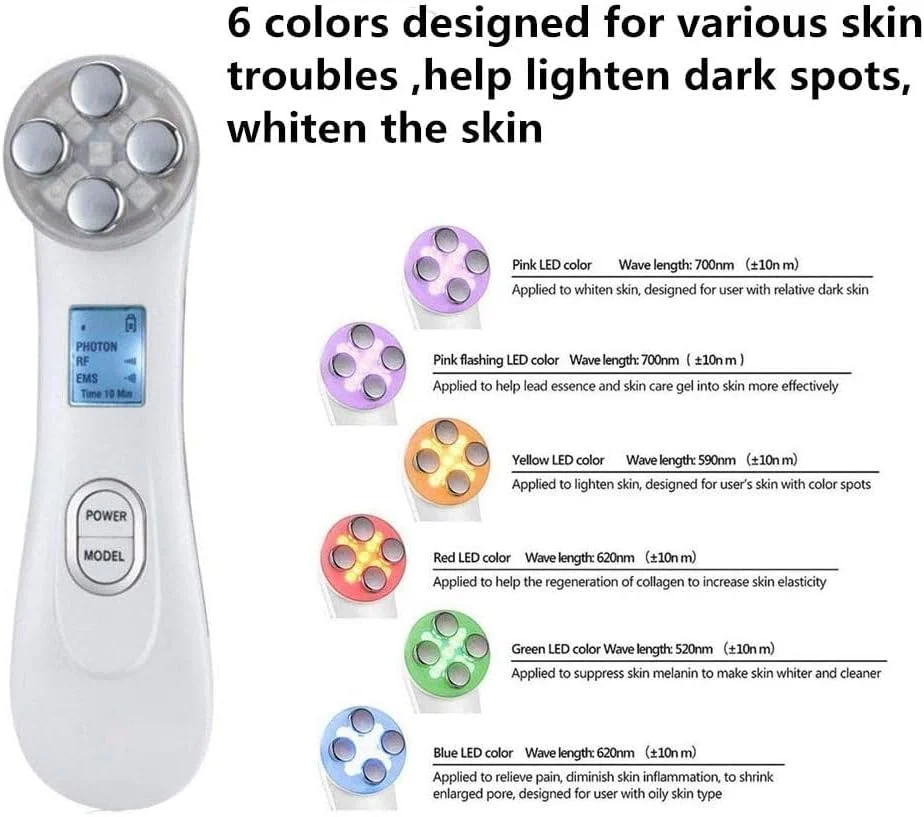 دستگاه سفت کننده پوست با فرکانس رادیویی 5 در 1 KASTWAVE، ماساژور صورت مزوتراپی یونی RF، دستگاه مراقبت از چین و چروک و جوانسازی پوست با فوتون LED