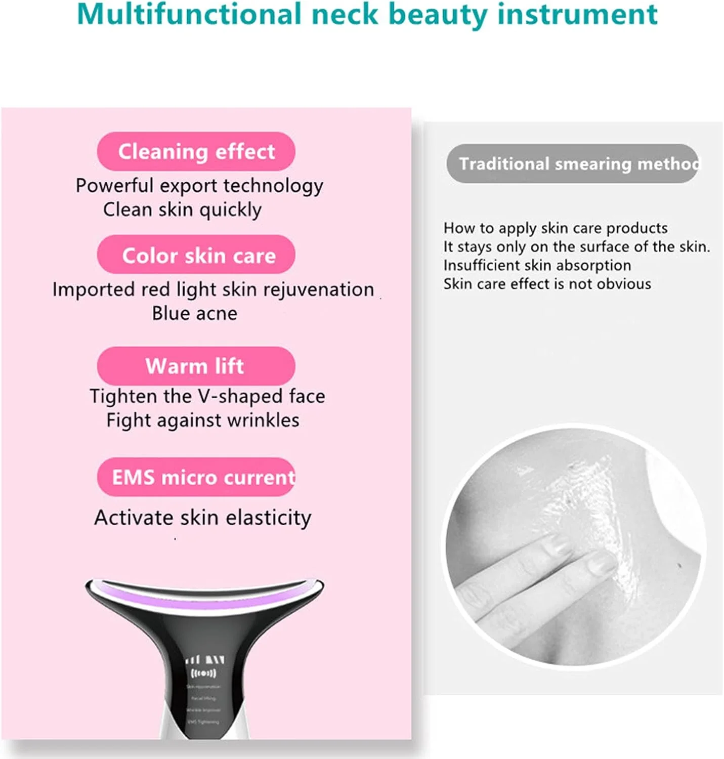 دستگاه زیبایی گردن موریلیان، رفع غبغب، لیفتینگ صورت، ماساژور گردن ویبره، گرمایش 40℃/45℃، ماساژور ضد چروک، دستگاه لیفتینگ و سفت کننده پوست، درمان فوتون LED 3 رنگ B