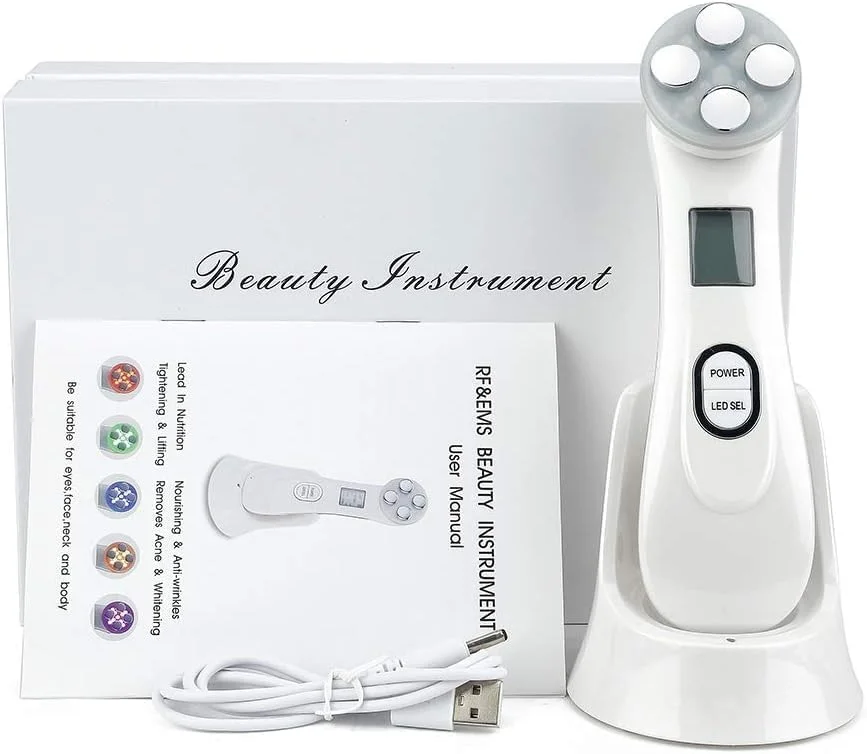 دستگاه سفت کننده پوست با فرکانس رادیویی 5 در 1 KASTWAVE، ماساژور صورت مزوتراپی یونی RF، دستگاه مراقبت از چین و چروک و جوانسازی پوست با فوتون LED