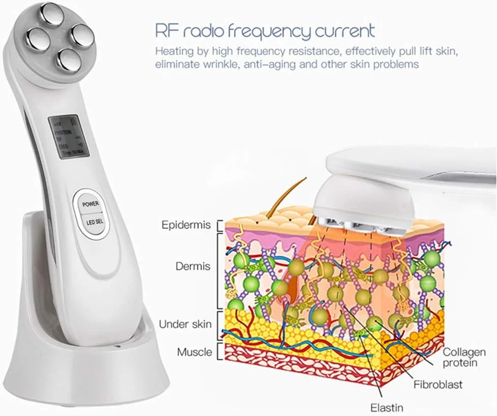 دستگاه مراقبت از پوست صورت با فرکانس رادیویی RF، الکتروپوراسیون مزوتراپی، نور LED فوتون برای لیفتینگ، سفت کردن پوست صورت و مراقبت از چشم