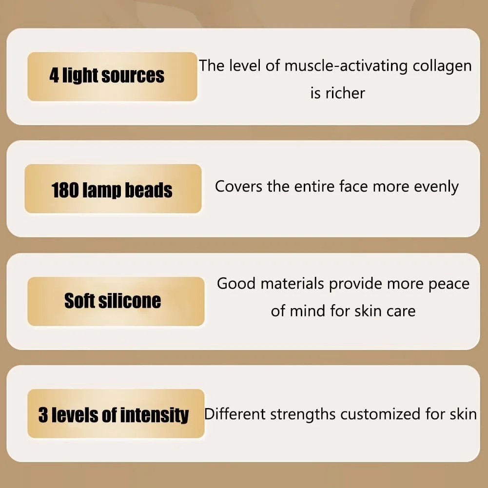 ماسک ال ای دی تراپی نور، ماسک صورت ال ای دی تراپی نور بی سیم، 4 منبع نور، تنظیم شدت 3 سرعته، 180 مهره لامپ، جنس سیلیکونی نرم، برای ترمیم/کنترل جوش/روشن کننده پوست